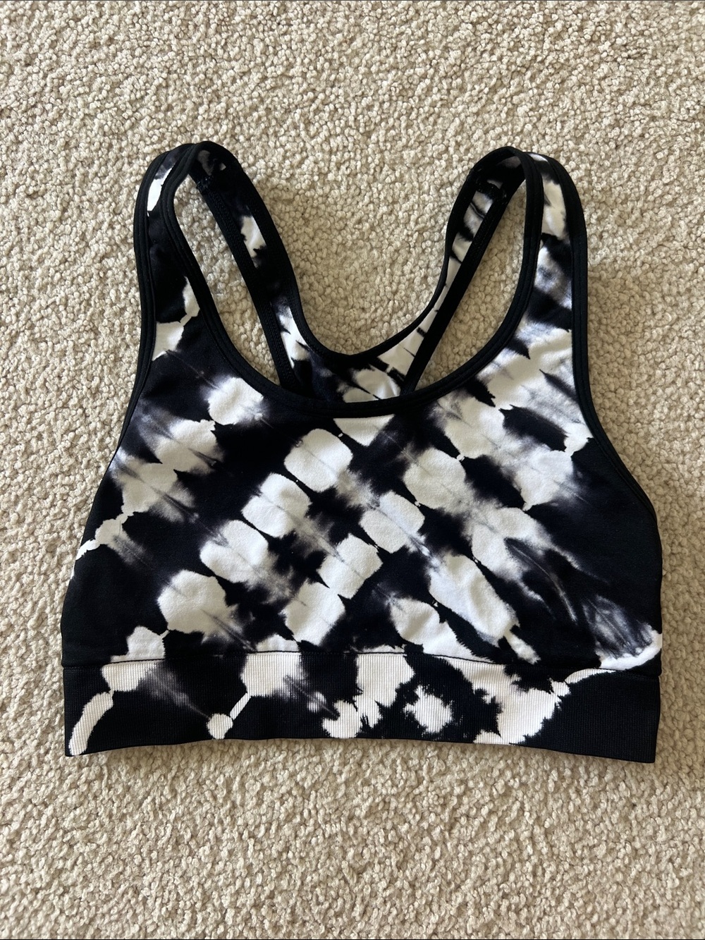 Black & White Tie-Dye Racerback Sports Bra